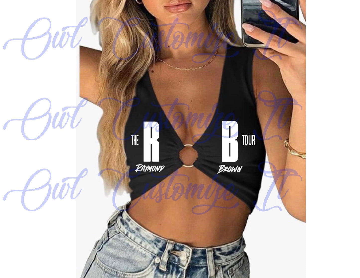 Glitter Letters RnB Tour Cleavage Cropped Tank Top