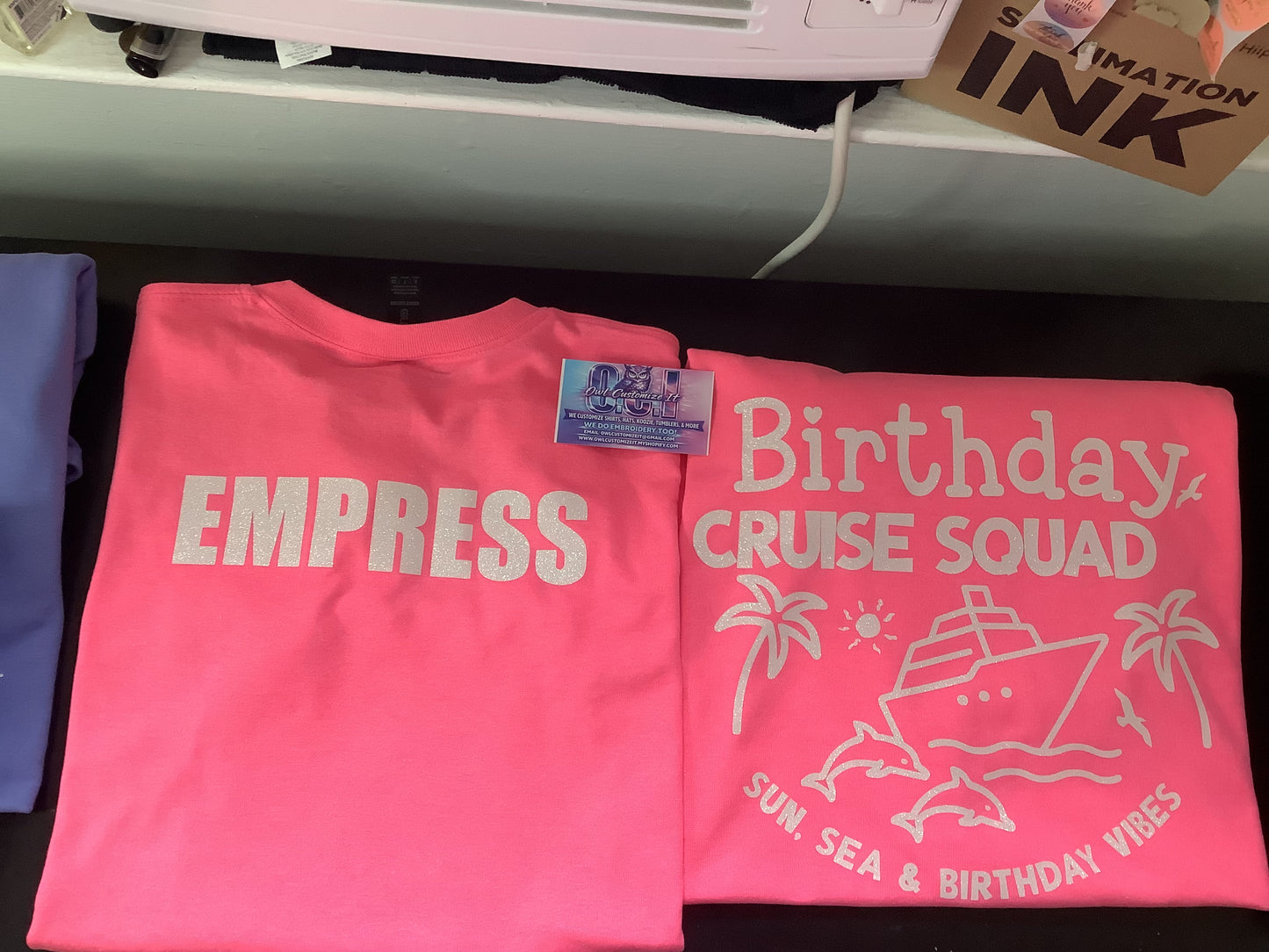 Mother & Daughter Birthday Cruise Squad Glitter Graphic T-Shirt Cotton Crew Neck