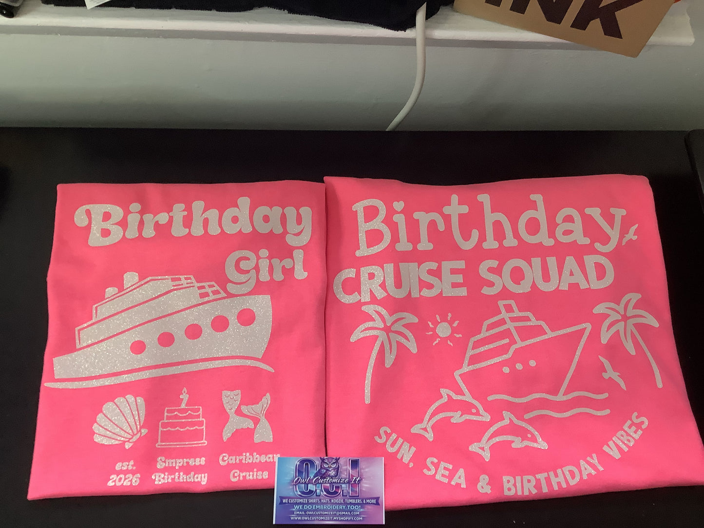 Mother & Daughter Birthday Cruise Squad Glitter Graphic T-Shirt Cotton Crew Neck