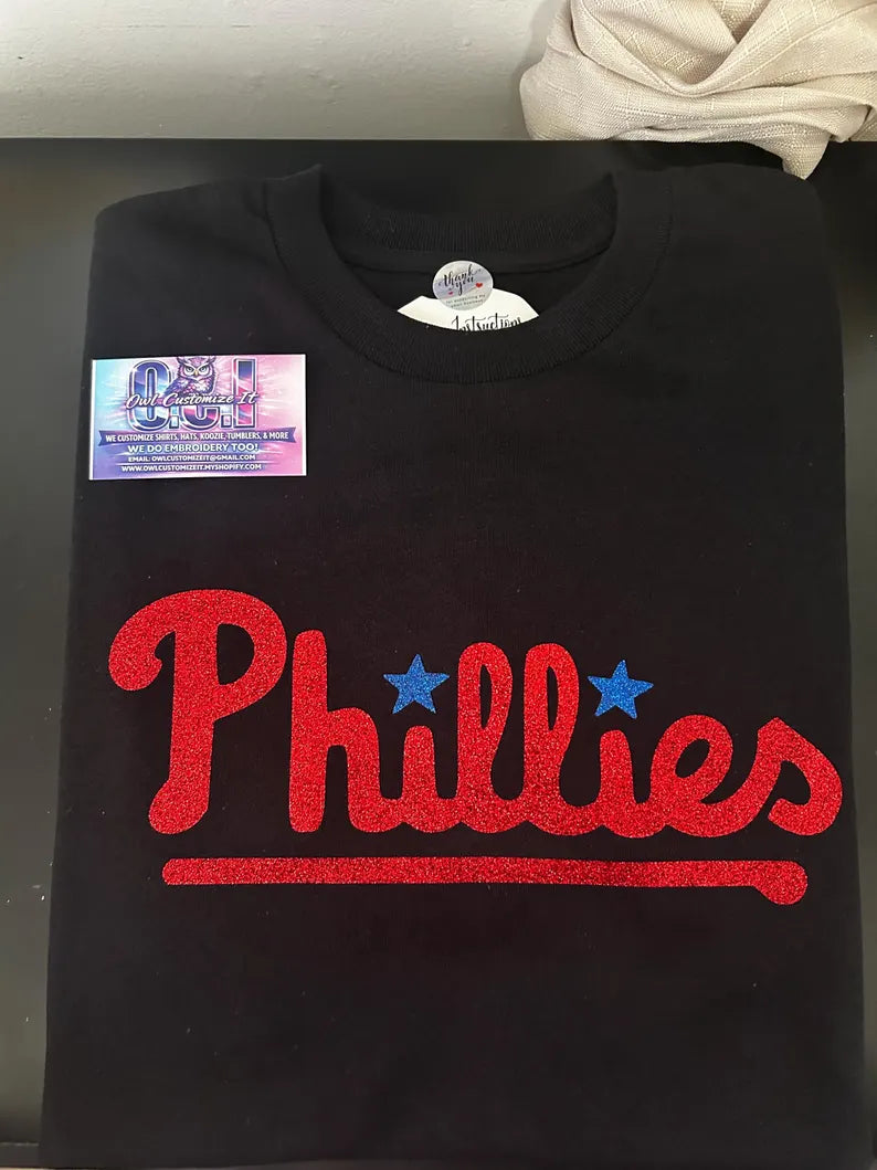 Philadelphia Sports Fan Shirt, Retro, Philadelphia Baseball Glitter Shirt, Red Sparkle Philly Fan Tee, Philly Baseball Game Day Shirt