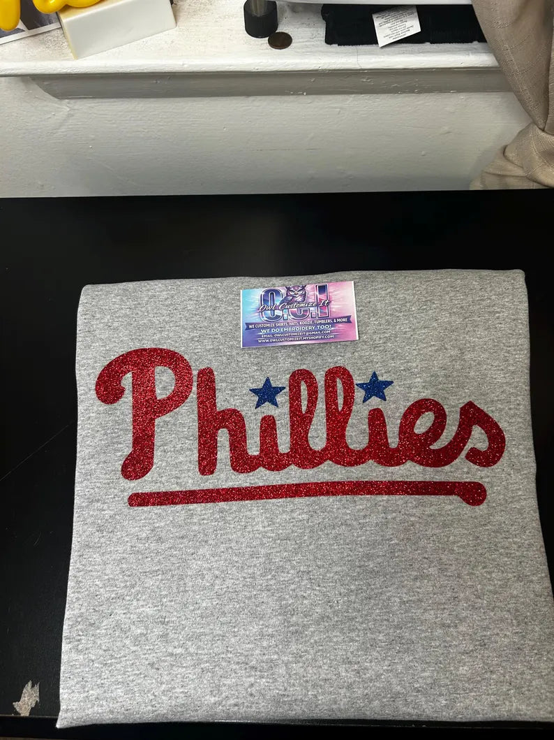 Philadelphia Sports Fan Shirt, Retro, Philadelphia Baseball Glitter Shirt, Red Sparkle Philly Fan Tee, Philly Baseball Game Day Shirt